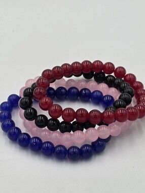 Agate Pink Quartz Multicolor Healing‎ Beaded Stretch Bracelet Set New